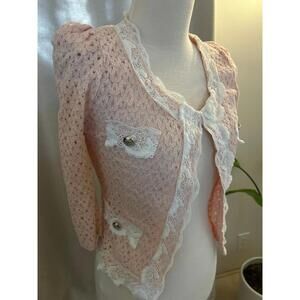 Vintage Moolkko Pink Lace Cropped Shrug Jacket - Korean Made, Romantic 80s/90s